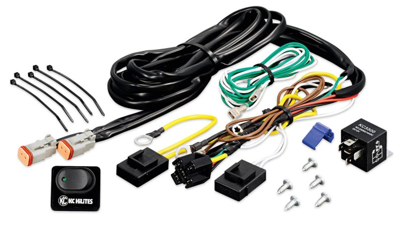 KC HiLiTES Wiring Harness w/40 AMP Relay & LED Rocker Switch (Up to 2 - 130w Lights) - Racecraft Industries