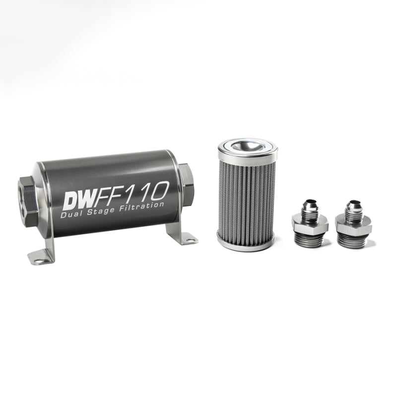 DeatschWerks Stainless Steel 6AN 100 Micron Universal Inline Fuel Filter Housing Kit (110mm) - Racecraft Industries