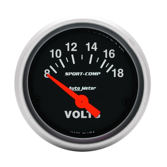 Autometer Sport-Comp 52mm 8-18 Volt Electronic Voltmeter Gauge - Racecraft Industries