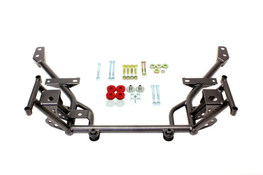 BMR 05-14 S197 Mustang K-Member w/ 1/2in Lowered Motor Mount and STD. Rack Mounts - Black Hammertone - Racecraft Industries