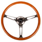 NRG Reinforced Steering Wheel (360mm) Classic Wood Grain w/Chrome Cutout 3-Spoke Center - Racecraft Industries