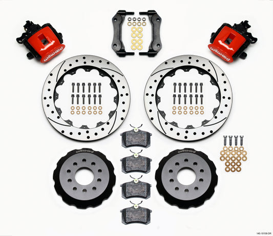 Wilwood Combination Parking Brake Rear Kit 12.88in Drilled Red Mustang 94-04 - Racecraft Industries