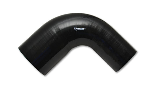 Vibrant 3in ID x 3.5in ID x 4in Long Gloss Black Silicone 90 Degree Transition Elbow - Racecraft Industries