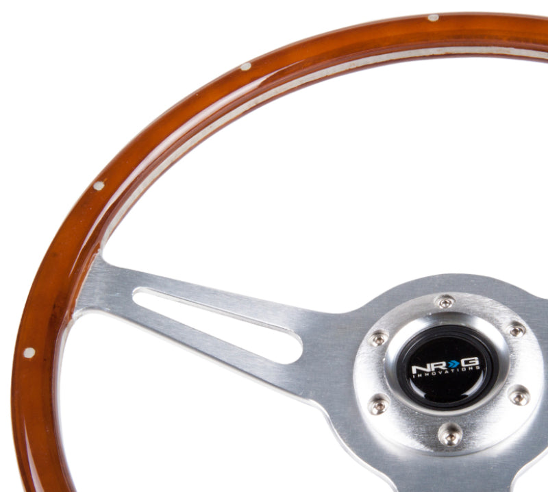 NRG Classic Wood Grain Steering Wheel (365mm) Wood w/Metal Inserts & Brushed Alum. 3-Spoke Center - Racecraft Industries