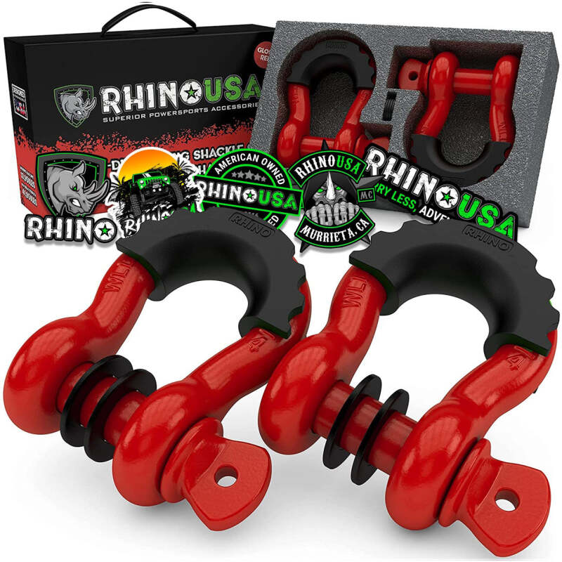 Rhino USA 3/4In D-Ring Shackle Set (2-Pack)(Red) - Racecraft Industries