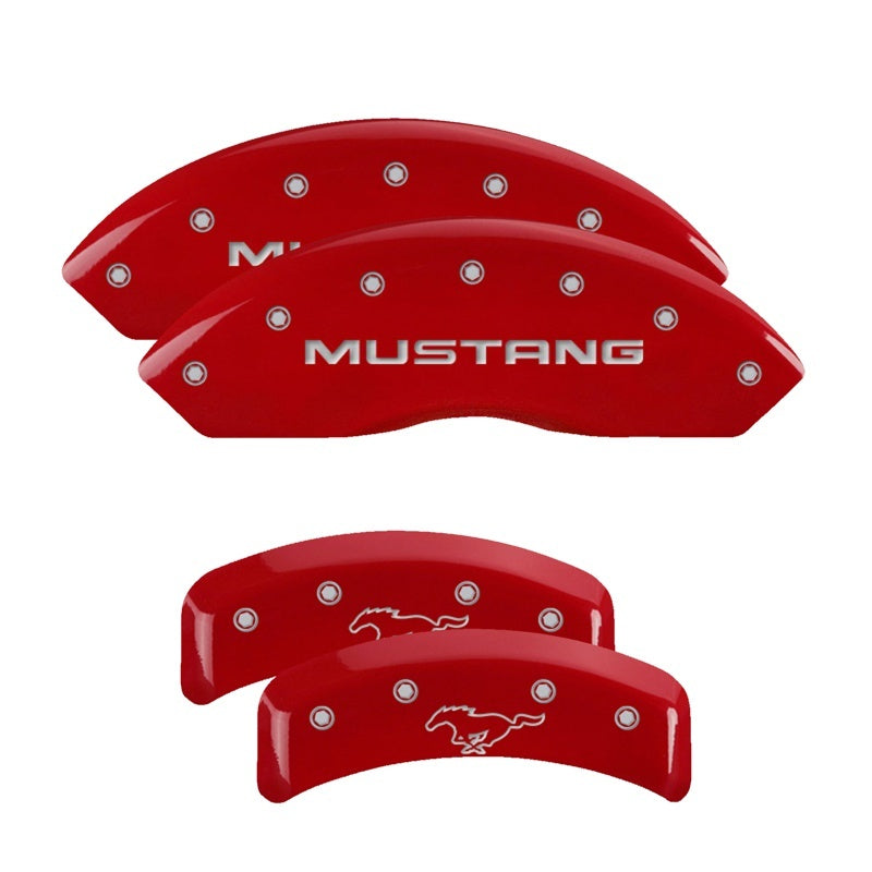 MGP 4 Caliper Covers Engraved Front Mustang Engraved Rear Pony Red finish silver ch - Racecraft Industries