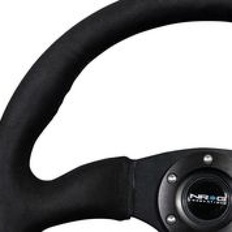 NRG Reinforced Steering Wheel (350mm / 2.5in. Deep)Blk Alcantara Comfort Grip w/4mm Matte Blk Spokes - Racecraft Industries