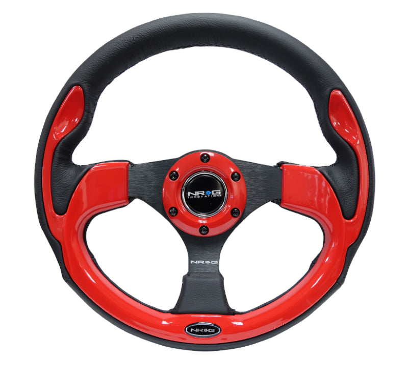 NRG Reinforced Steering Wheel (320mm) Blk w/Red Trim & 5mm 3-Spoke - Racecraft Industries