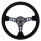 NRG Reinforced Steering Wheel (350mm / 3in. Deep) Blk Suede/Blk Stitch w/Black Circle Cutout Spokes - Racecraft Industries