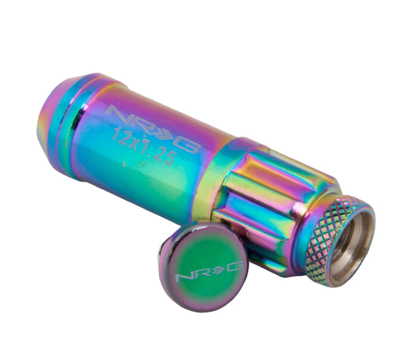 NRG 700 Series M12 X 1.25 Steel Lug Nut w/Dust Cap Cover Set 21 Pc w/Locks & Lock Socket - Neochrome - Racecraft Industries