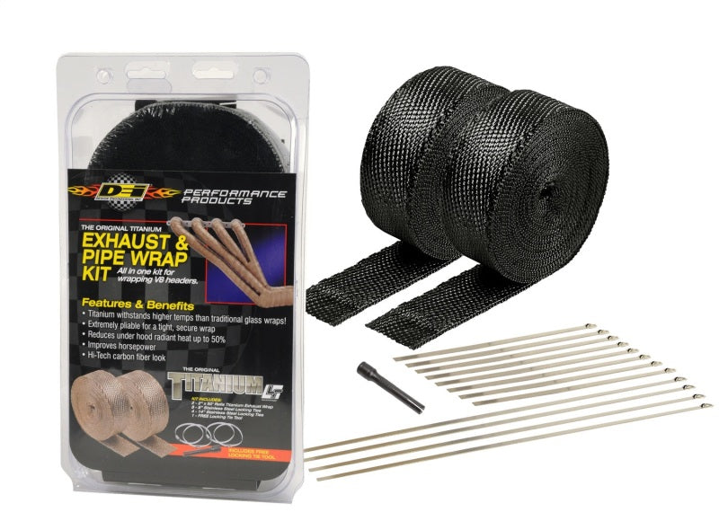 DEI Exhaust Wrap Kit - Black Titanium Wrap Locking Ties & Locking Tie Tool - Racecraft Industries