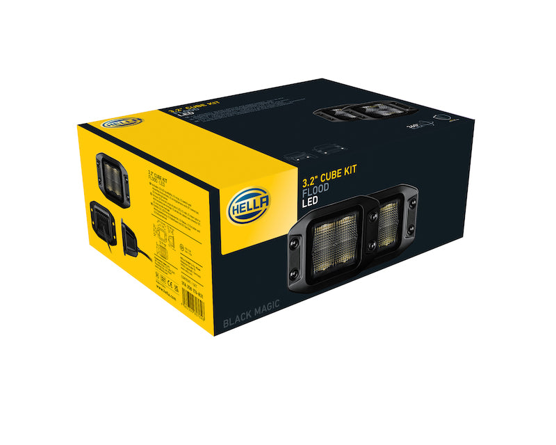 Hella Universal Black Magic 3.2in L.E.D. Cube Kit - Flood Beam (Flush Mount) - Racecraft Industries