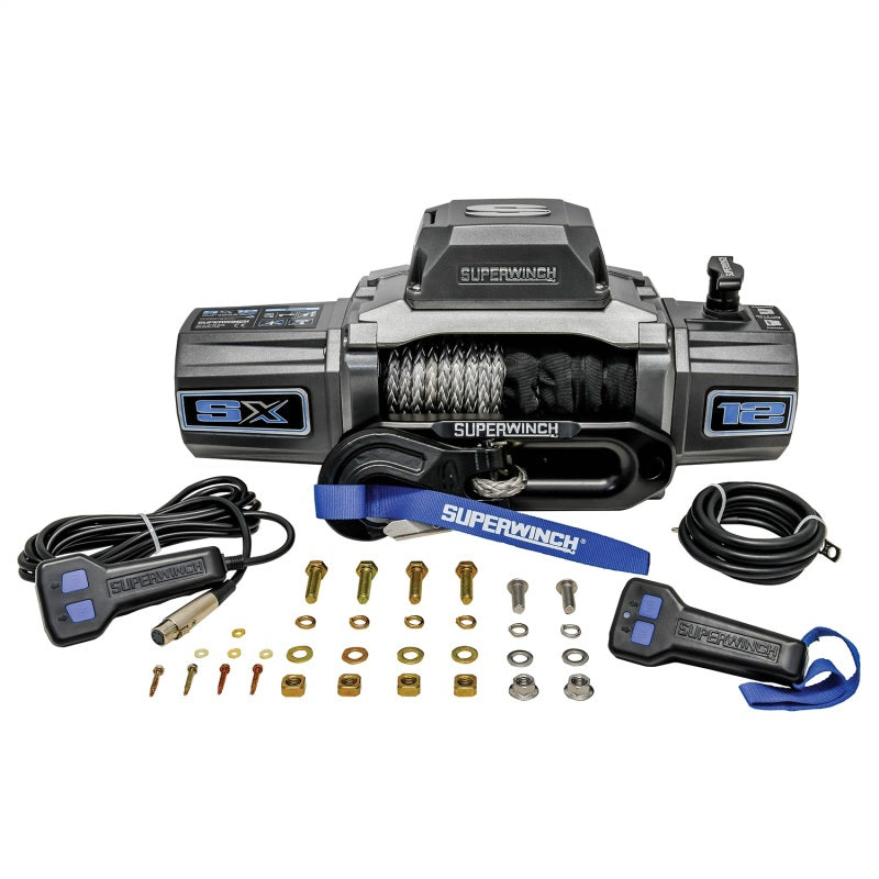 Superwinch 12000 LBS 12V DC 3/8in x 80ft Synthetic Rope SX 12000SR Winch - Graphite - Racecraft Industries