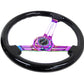 NRG Reinforced Steering Wheel (350mm / 3in. Deep) Blk Wood w/Blk Matte Spoke/Neochrome Center Mark - Racecraft Industries