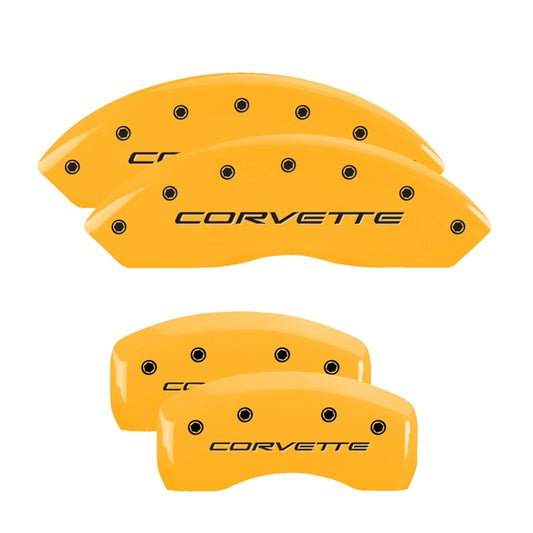 MGP 4 Caliper Covers Engraved Front & Rear C5/Corvette Yellow finish black ch - Racecraft Industries