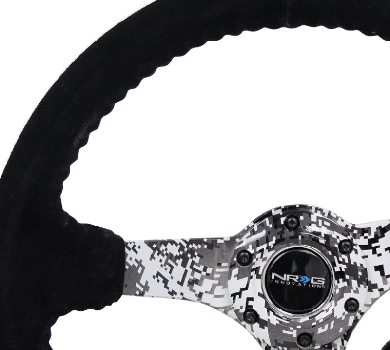 NRG Reinforced Steering Wheel (350mm / 3in. Deep) Blk Suede w/Hydrodipped Digi-Camo Spokes - Racecraft Industries