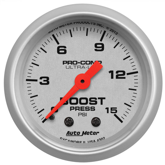 Autometer Ultra-Lite 52mm 0-15 PSI Mechanical Boost Gauge - Racecraft Industries