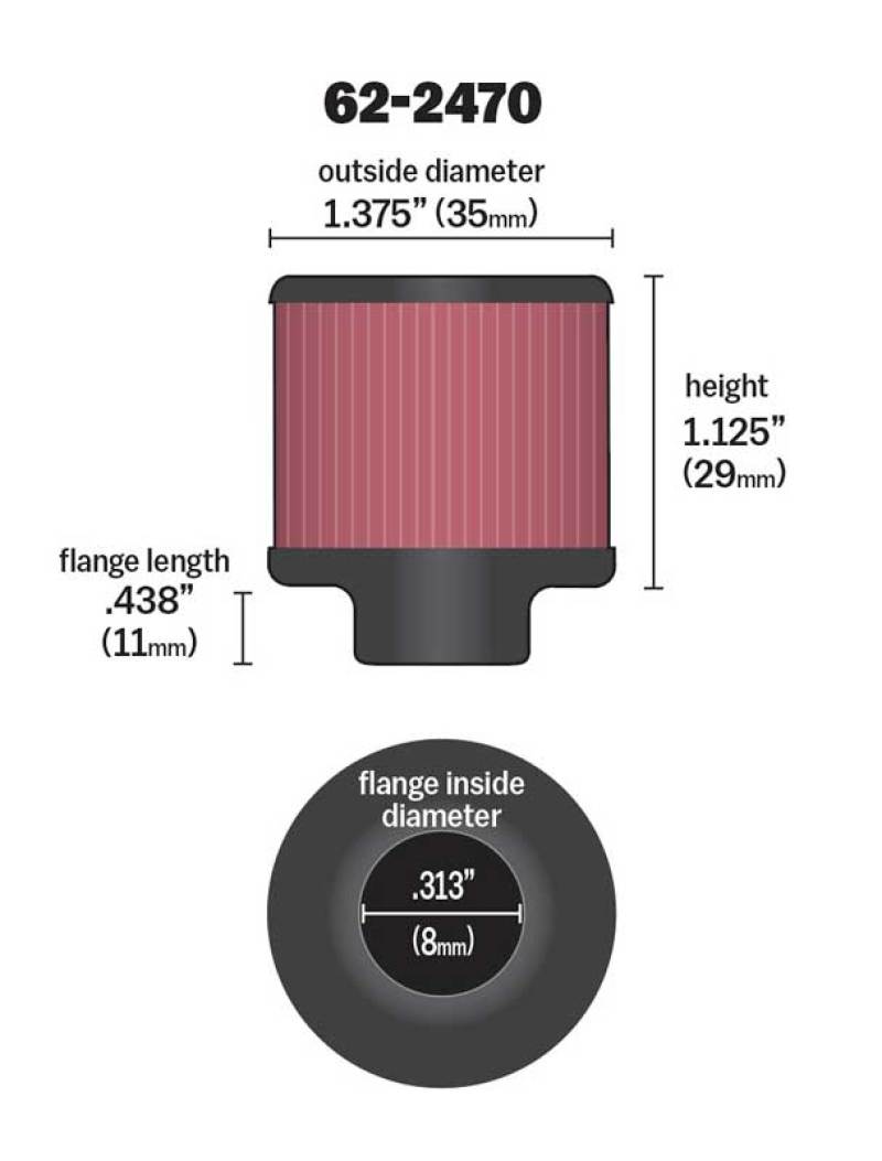 K&N .315/.431 Flange 1 3/8 inch OD 1.5 inch H Clamp On Crankcase Vent Filter - Racecraft Industries