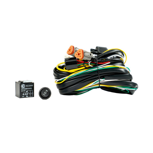 KC HiLiTES Wiring Harness FLEX ERA w/40 AMP Relay & 3 Position LED Rocker Switch (3-Pin Deutsch Con) - Racecraft Industries