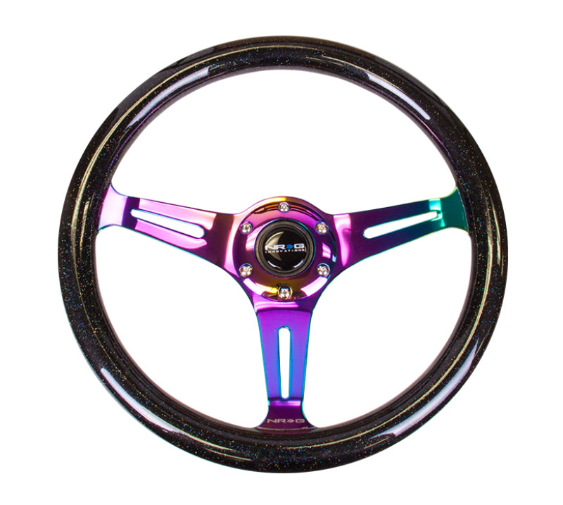 NRG Classic Wood Grain Steering Wheel (350mm) Black Sparkle/Galaxy Color w/Neochrome 3-Spoke - Racecraft Industries