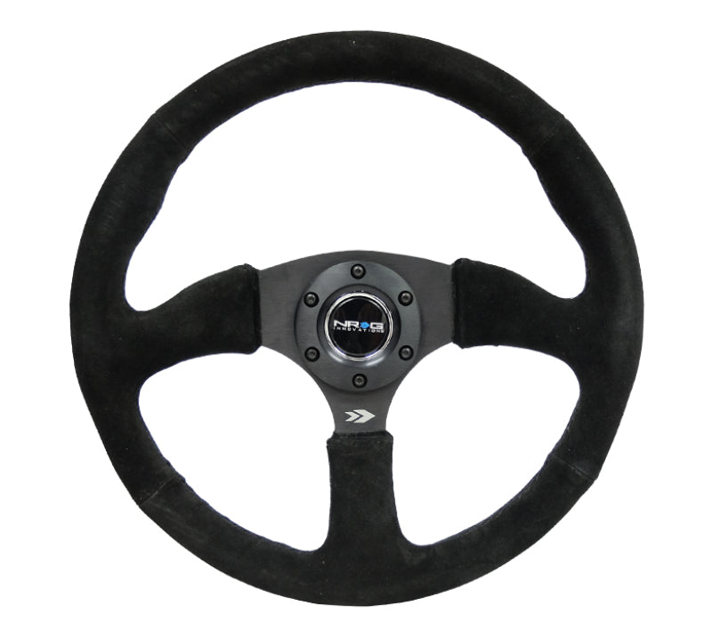 NRG Reinforced Steering Wheel (350mm / 2.5in. Deep) Blk Suede Comfort Grip w/5mm Matte Blk Spokes - Racecraft Industries