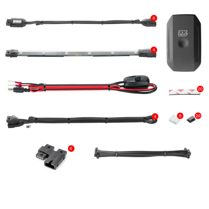 XK Glow Strip Million Color XKCHROME Smartphone App ATV/Motorcycle LED Light Kit 8xPod + 4x10In - Racecraft Industries