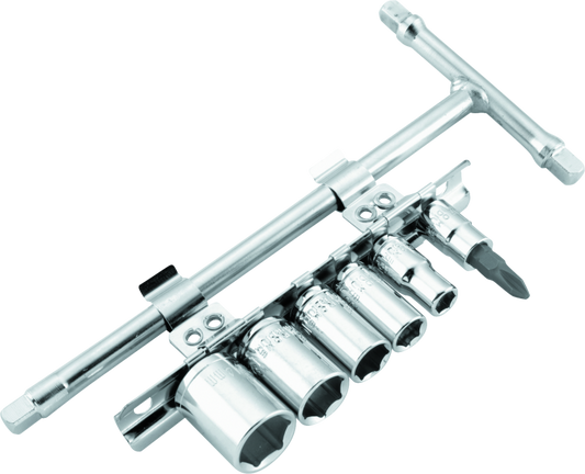 BikeMaster 1/4in Drive T-handle Set (6mm/8mm/10mm/12mm/14mm/#2 Phillips) - Racecraft Industries