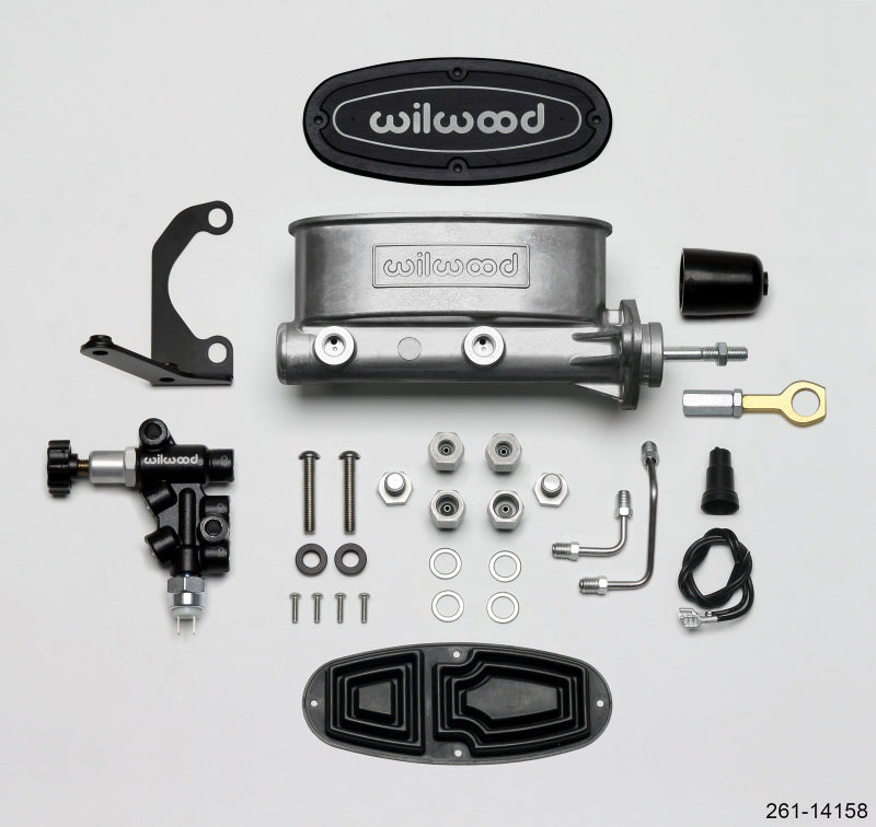 Wilwood HV Tandem M/C Kit w L/H Bracket & Prop Valve - 15/16in Bore-W/Pushrod - Early Mustang - Racecraft Industries