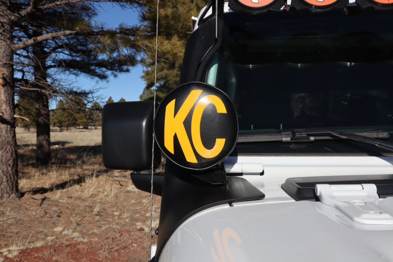 KC HiLiTES 6in. Round Soft Cover (Pair) - Black w/Yellow KC Logo - Racecraft Industries