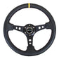 NRG Reinforced Steering Wheel (350mm / 3in. Deep) Blk Leather w/Blk Cutout Spoke/Yellow Center Mark - Racecraft Industries