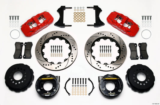 Wilwood AERO4 Rear P-Brake Kit 14.00in Drill Red 2005-2014 Mustang - Racecraft Industries