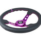 NRG Reinforced Steering Wheel (350mm / 3in. Deep) Black Leather w/Purple Center & Purple Stitching - Racecraft Industries