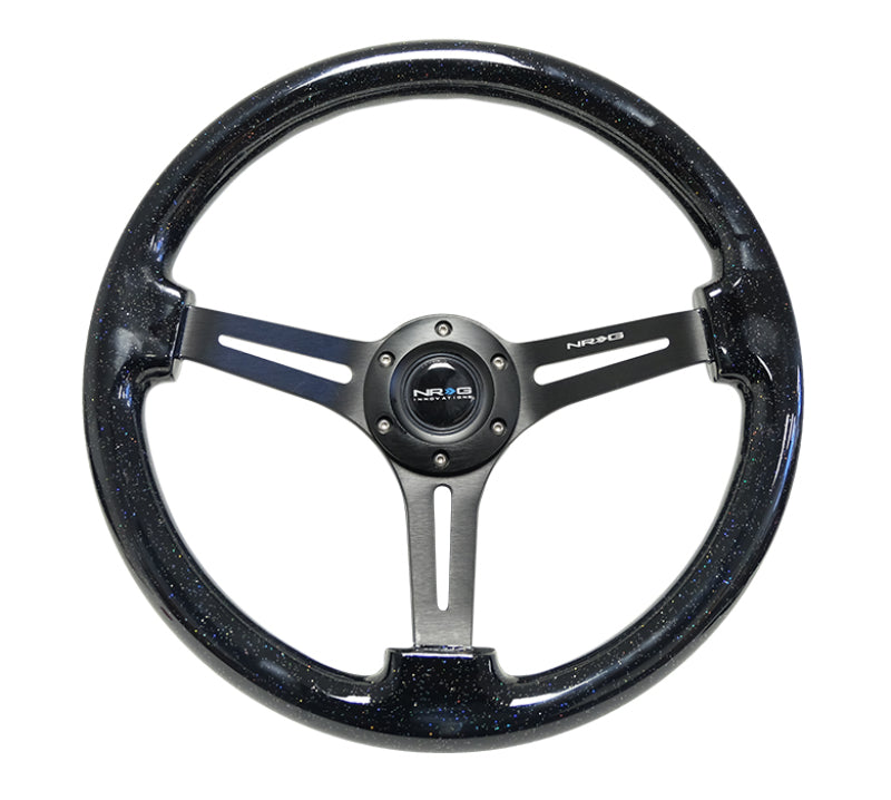 NRG Reinforced Steering Wheel (350mm / 3in. Deep) Black Multi Color Flake Wood w/ Black Matte Center - Racecraft Industries