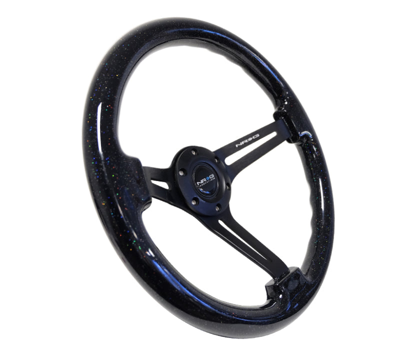NRG Reinforced Steering Wheel (350mm / 3in. Deep) Black Multi Color Flake Wood w/ Black Matte Center - Racecraft Industries