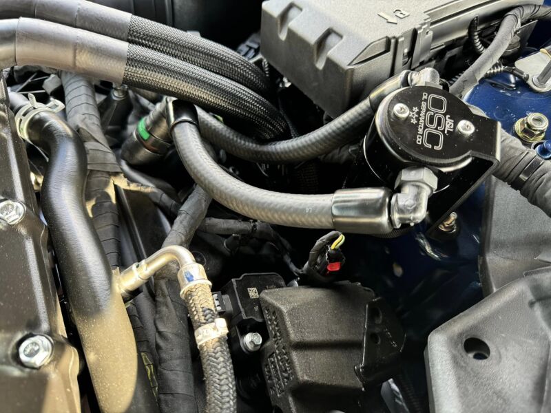 J&L 2024 Ford Mustang GT w/ Whipple Supercharger Oil Separator 3.0 PCV Side - Black Anodized - Racecraft Industries