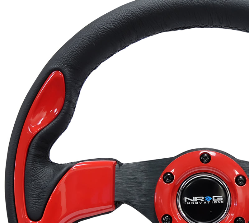 NRG Reinforced Steering Wheel (320mm) Blk w/Red Trim & 5mm 3-Spoke - Racecraft Industries