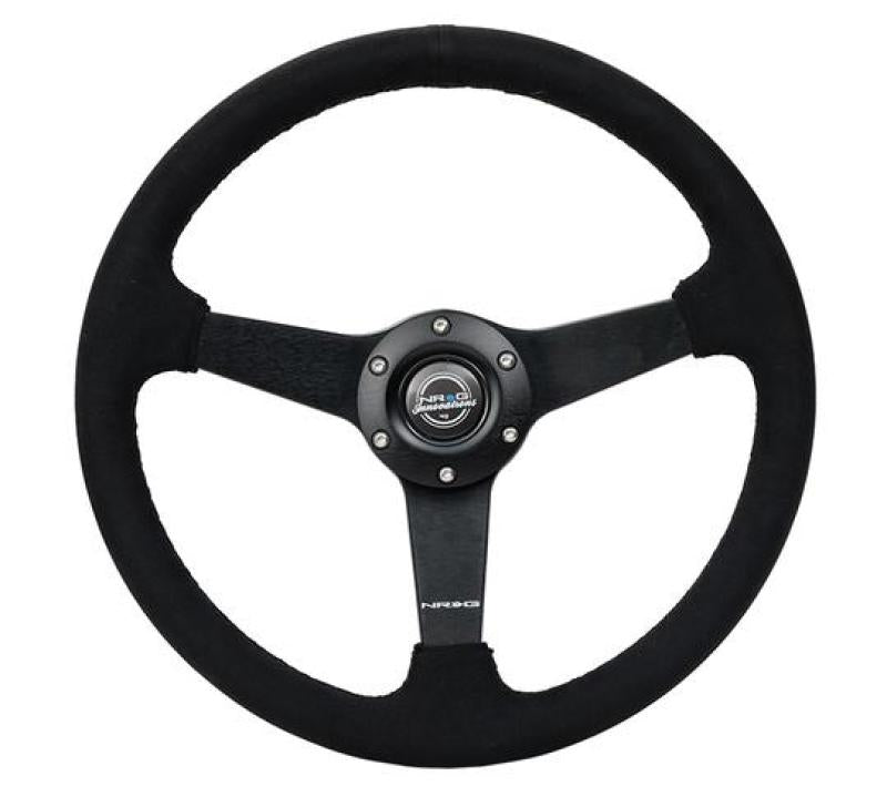 NRG Sport Steering Wheel (350mm/ 1.5in. Deep) Matte Black Spoke/ Black Alcantara w/ Black Stitching - Racecraft Industries