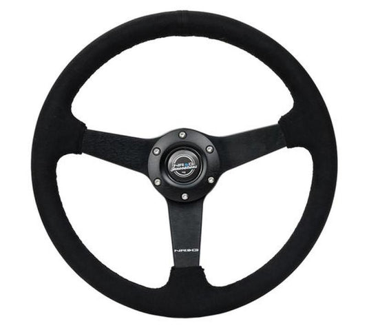 NRG Sport Steering Wheel (350mm/ 1.5in. Deep) Matte Black Spoke/ Black Alcantara w/ Black Stitching - Racecraft Industries
