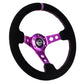 NRG Reinforced Steering Wheel (350mm / 3in. Deep) Black Suede w/Purple Center & Purple Stitching - Racecraft Industries