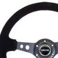 NRG Reinforced Steering Wheel (350mm / 3in. Deep) Blk Suede/Blk Stitch w/Black Circle Cutout Spokes - Racecraft Industries