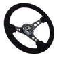NRG Reinforced Steering Wheel (350mm / 3in. Deep) Blk Suede/Blk Stitch w/Black Circle Cutout Spokes - Racecraft Industries
