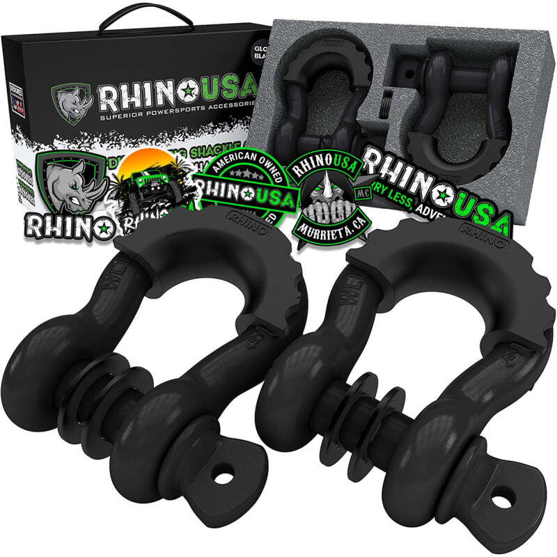 Rhino USA 3/4In D-Ring Shackle Set, Pack Of 2 (Black) - Racecraft Industries