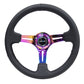 NRG Reinforced Steering Wheel (350mm / 3in. Deep) Blk Leather/Blk Stitch w/Neochrome Slits - Racecraft Industries