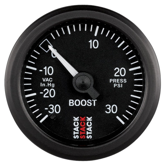 Autometer 52mm Stack Instruments -30INHG to +30PSI Mechanical Boost Gauge - Black - Racecraft Industries
