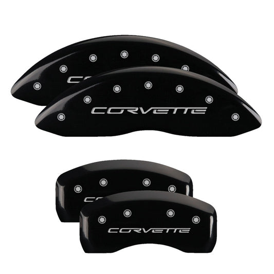MGP 4 Caliper Covers Engraved Front & Rear C6/Corvette Black finish silver ch - Racecraft Industries