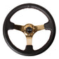 NRG Reinforced Steering Wheel (350mm / 3in. Deep) Blk Leather/Red BBall Stitch w/4mm Gold Spokes - Racecraft Industries