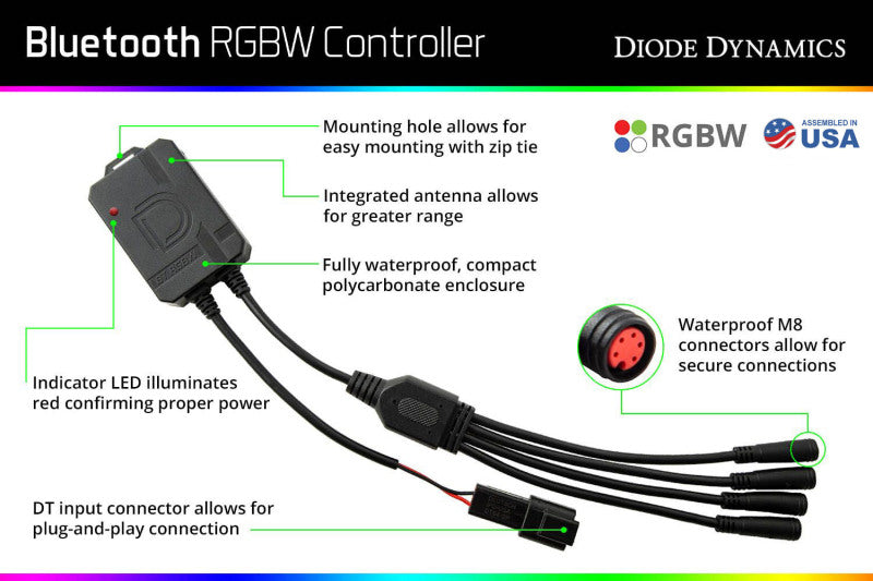 Diode Dynamics - Bluetooth RGBW M8 Controller 1ch - Racecraft Industries