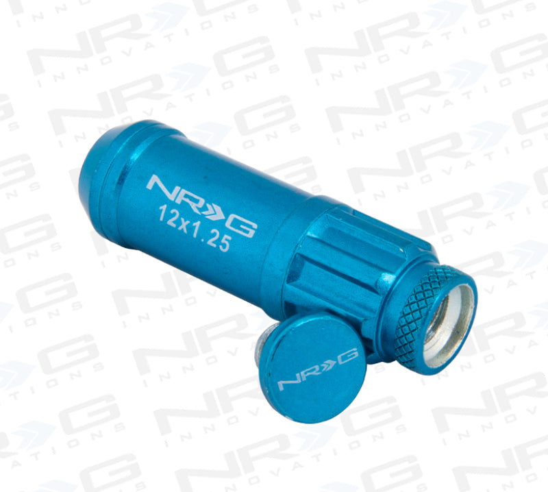 NRG 700 Series M12 X 1.25 Steel Lug Nut w/Dust Cap Cover Set 21 Pc w/Locks & Lock Socket - Blue - Racecraft Industries
