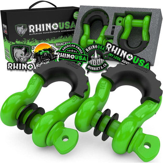 Rhino USA 3/4In D-Ring Shackle Set (2-Pack)(Green) - Racecraft Industries