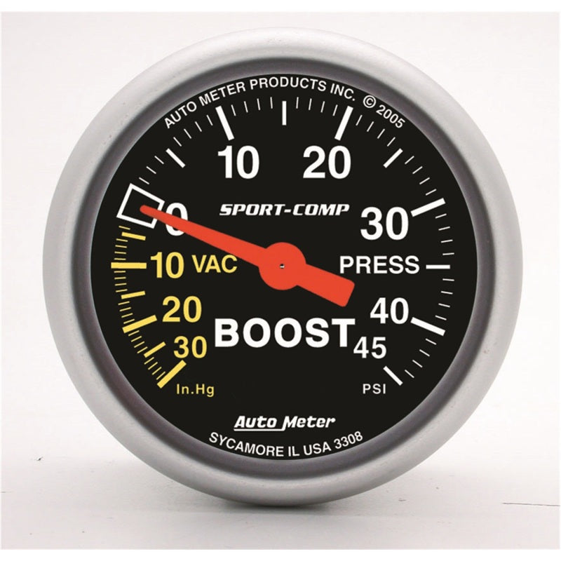 Autometer Sport-Comp 52mm 45 PSI Mechanical Boost Gauge - Racecraft Industries